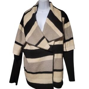 Chico's Wool Cardigan Sz 3/XL Gray‎ Black White Striped